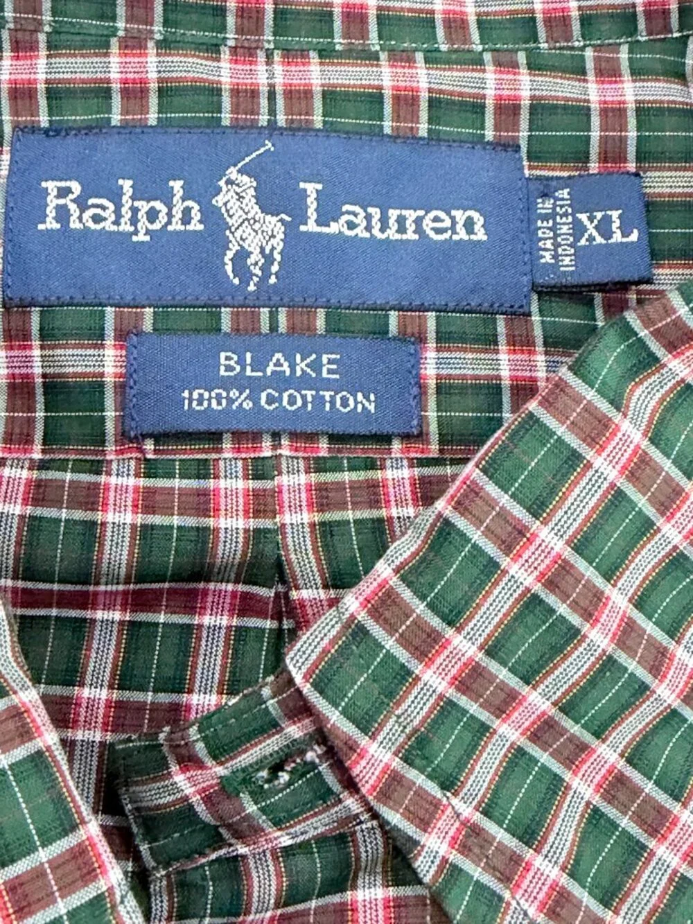 Ralph Lauren Blake XL Plaid Button Down Shirt Green Red Cotton Classic Fit